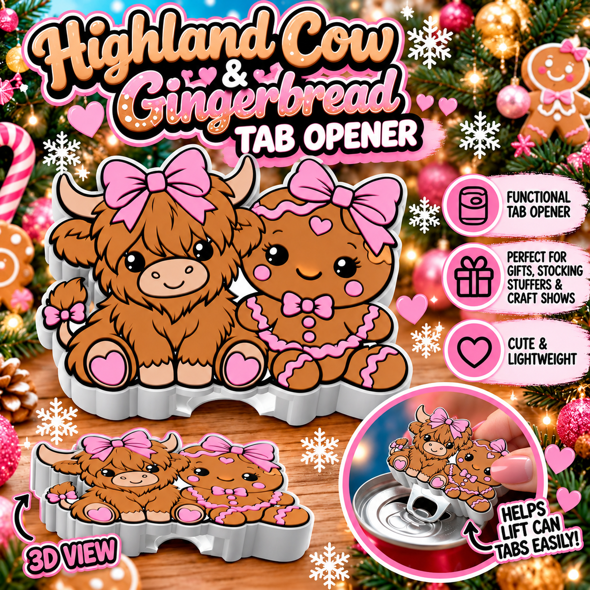 Highland Cow & Gingerbread Can Tab Opener