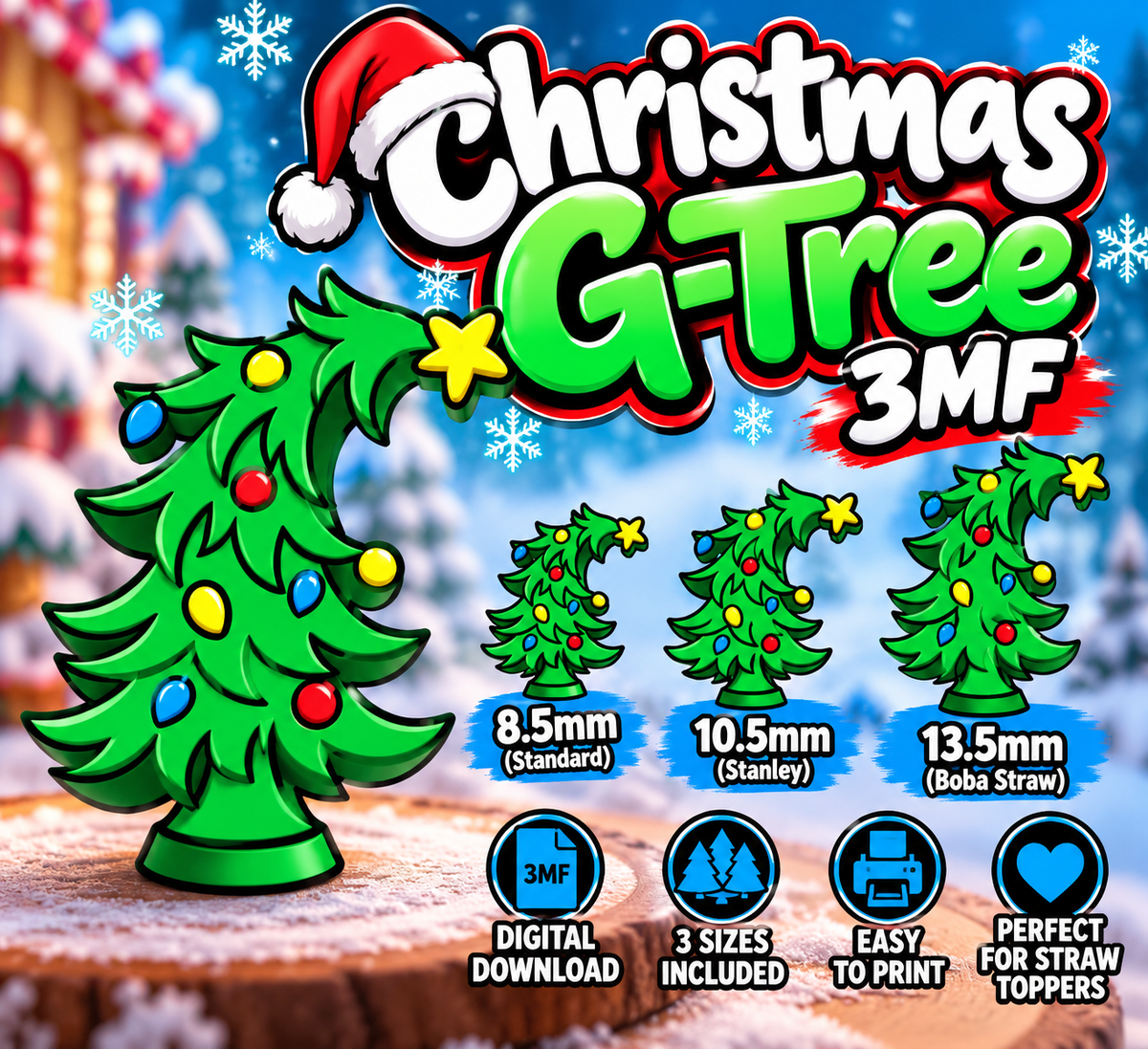 Christmas G-Tree Straw Topper | 3MF Digital Download | 3 Sizes