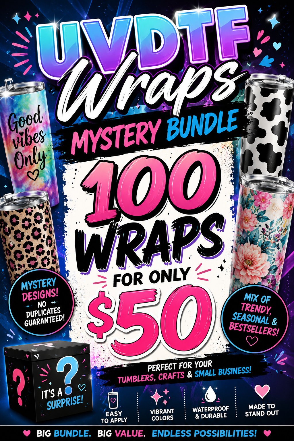 100 UVDTF Wrap Mystery Bundle