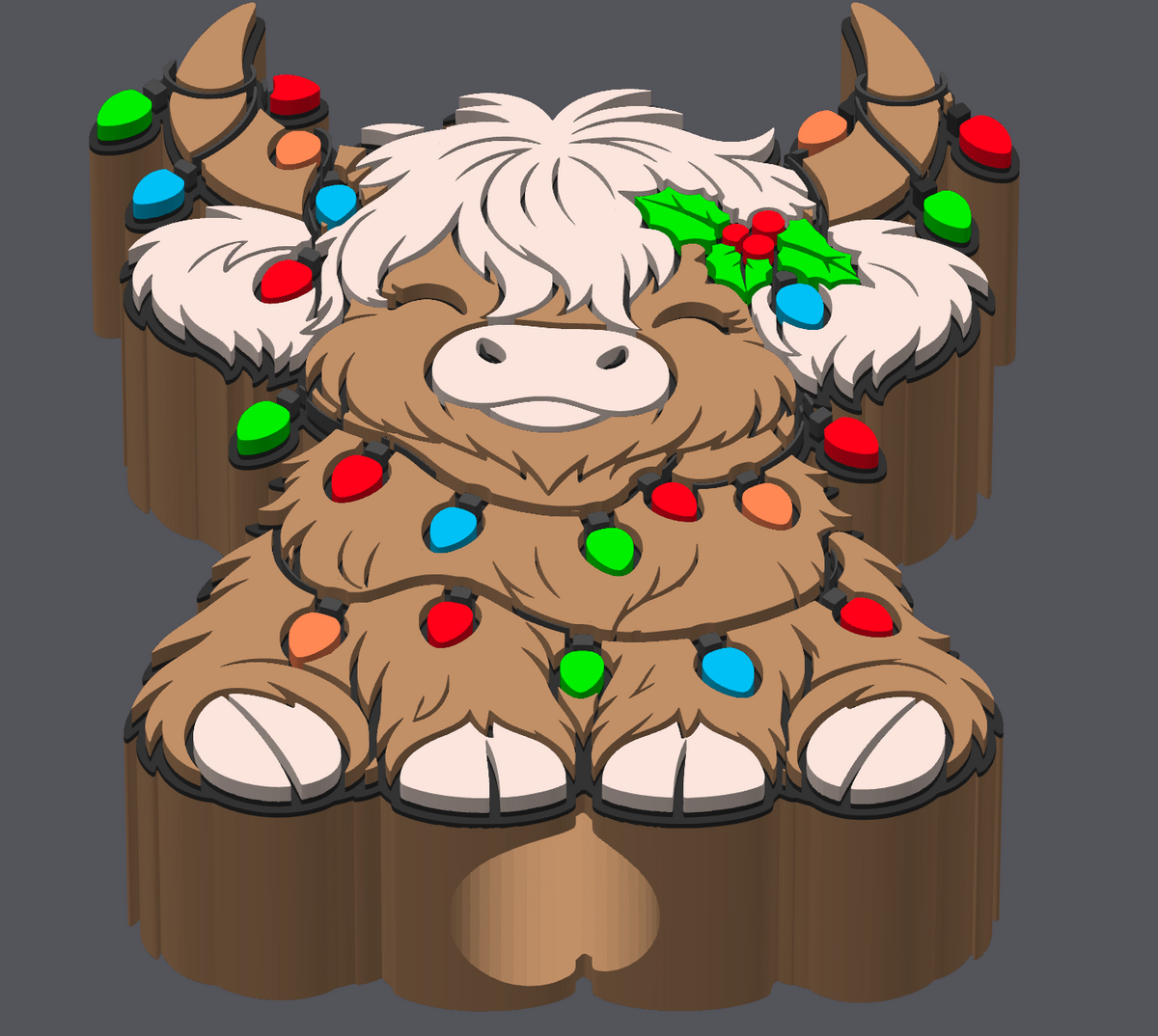 🎄 Christmas Light Highland Cow Straw Topper 🐮✨