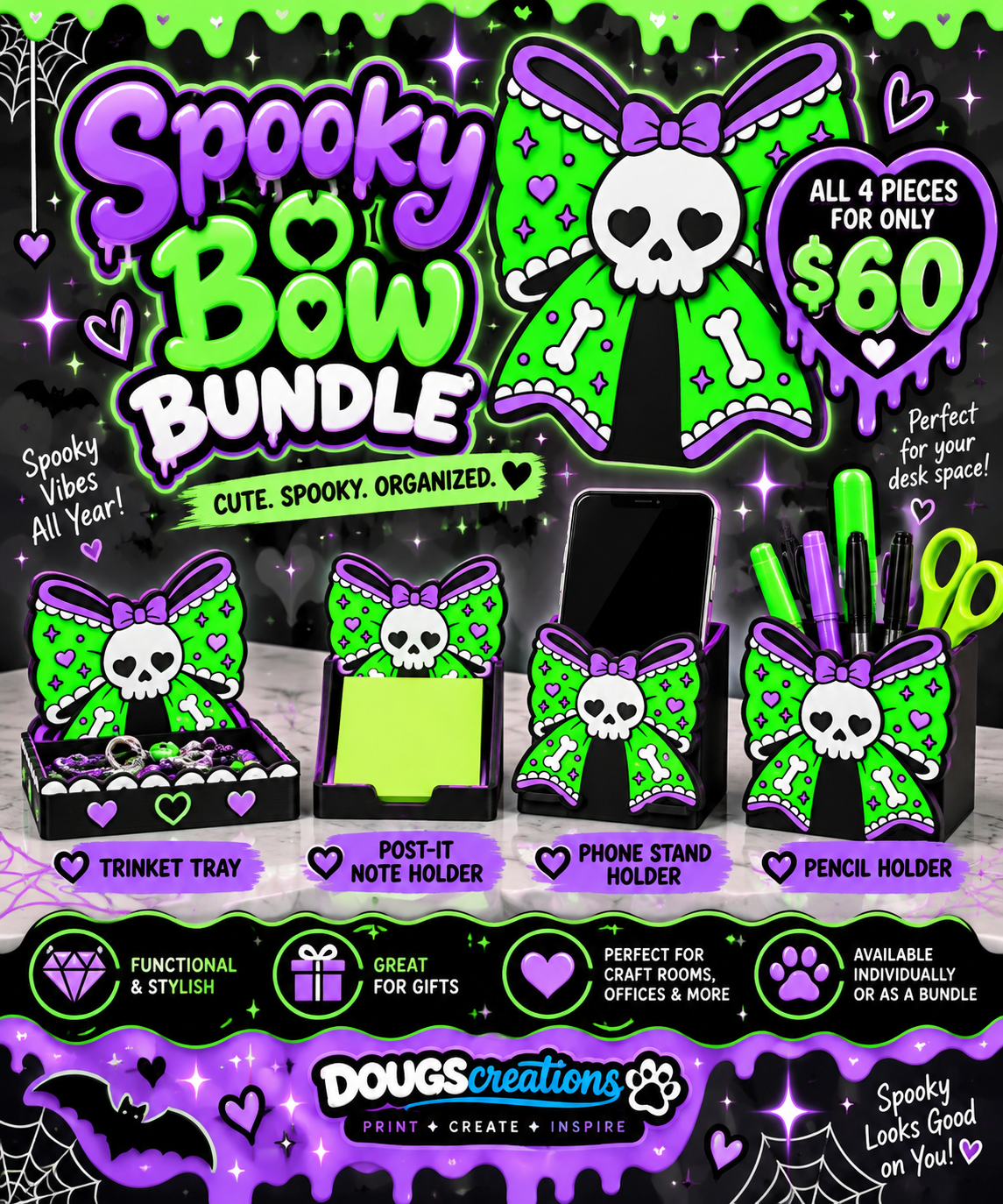 🎀👻 Spooky Bow Desk Accessory Collection