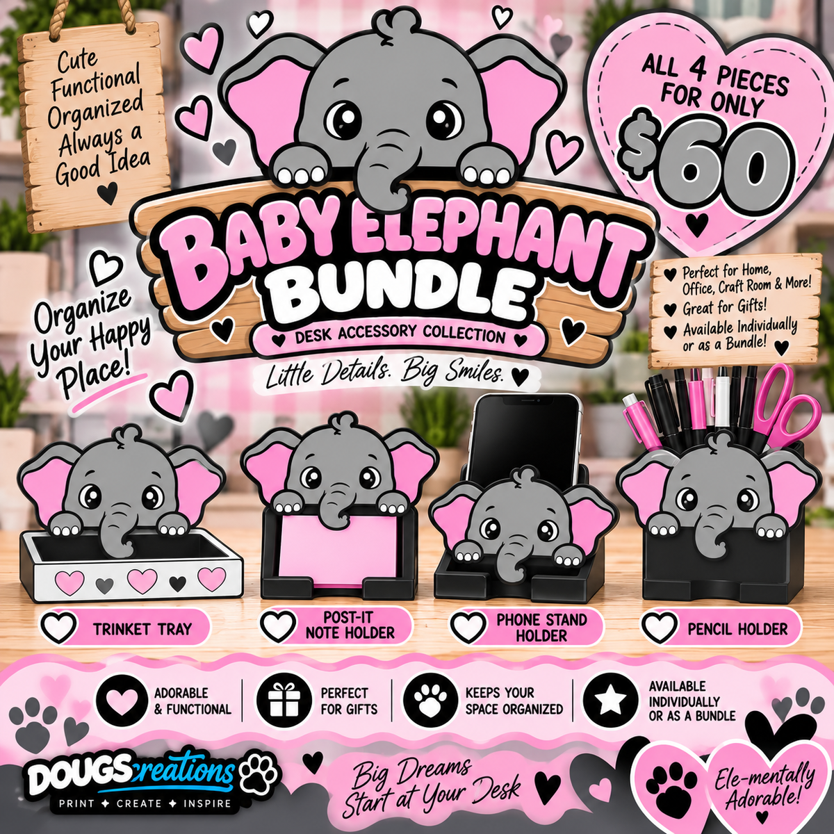 🐘 Baby Elephant Desk Accessory Collection