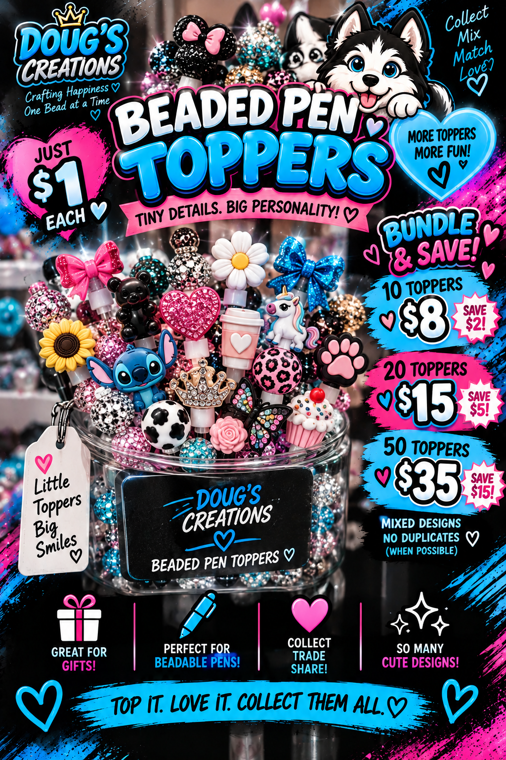 Mystery Beaded Pen Toppers