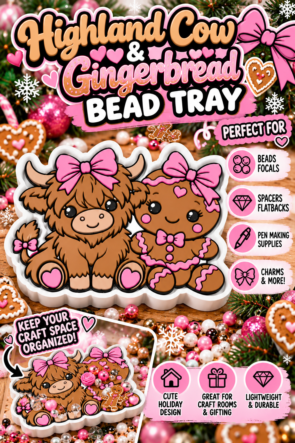 Highland Cow & Gingerbread Bead Tray