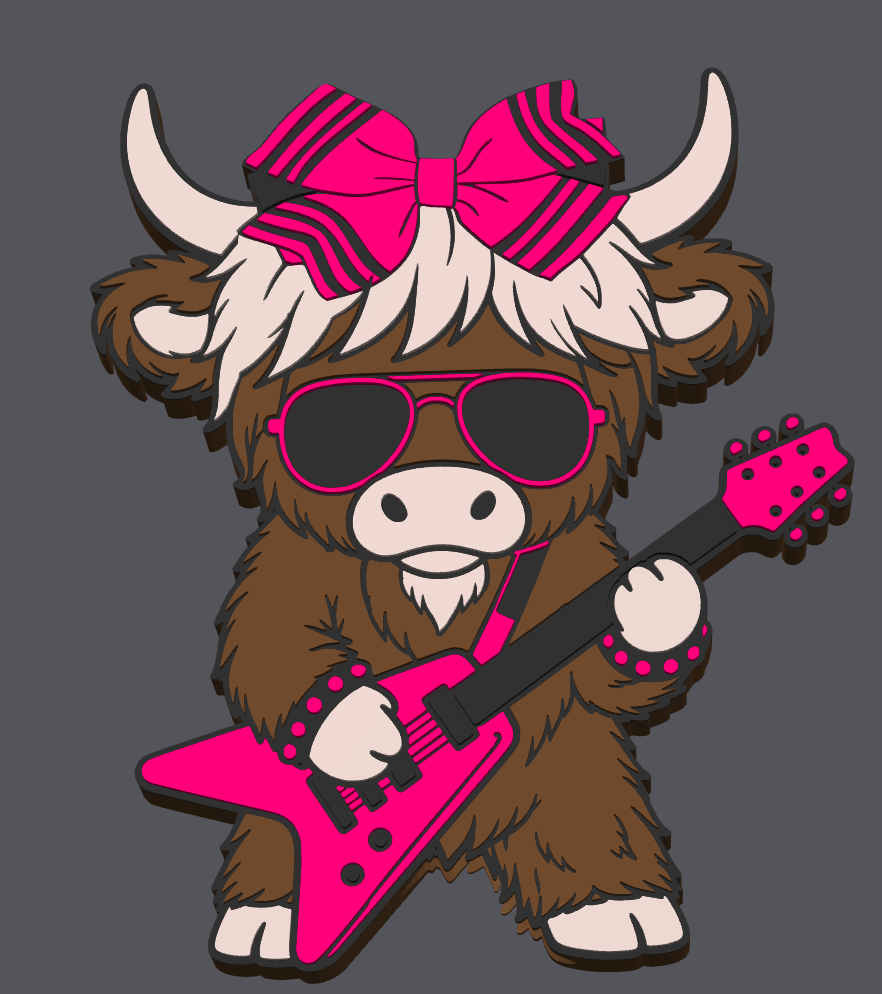 🤘🐮 Rock Star Highland Cow Straw Topper 🎸⭐