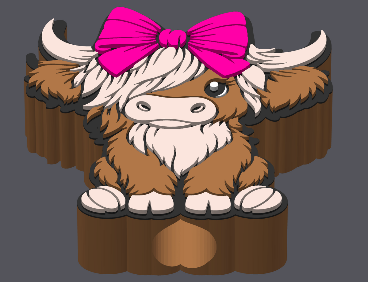 🎀🐮 Pink Bow Highland Cow Straw Topper