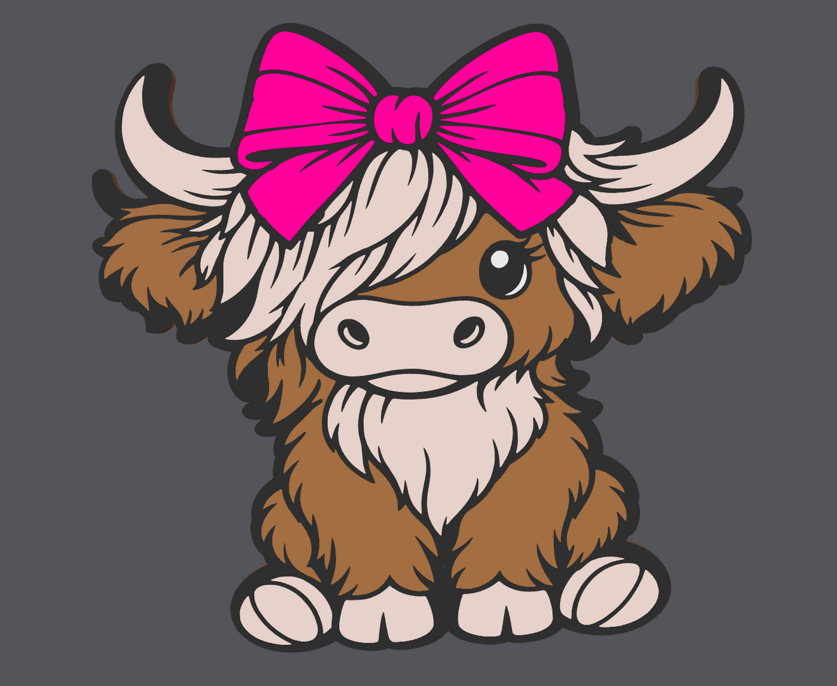 🎀🐮 Pink Bow Highland Cow Straw Topper