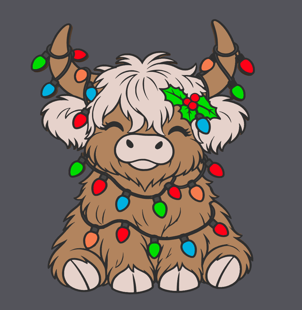 🎄 Christmas Light Highland Cow Straw Topper 🐮✨