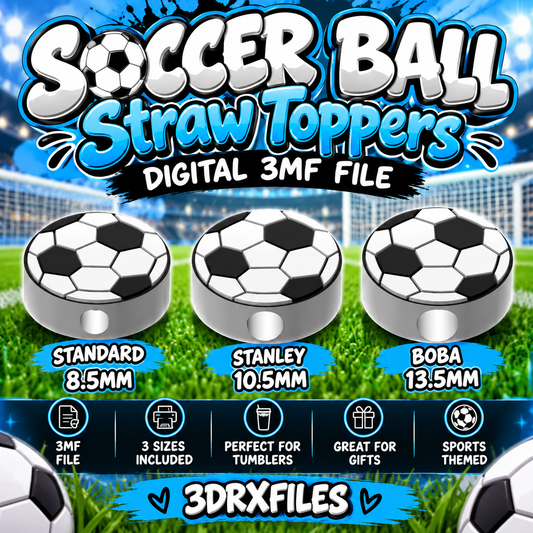 Soccer Ball Straw Toppers | Digital 3MF File | 3 Sizes